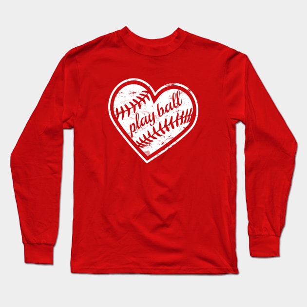 VINTAGE PLAY BALL BASEBALL MOM LOVE BASEBALL HEART Long Sleeve T-Shirt by TeeCreations